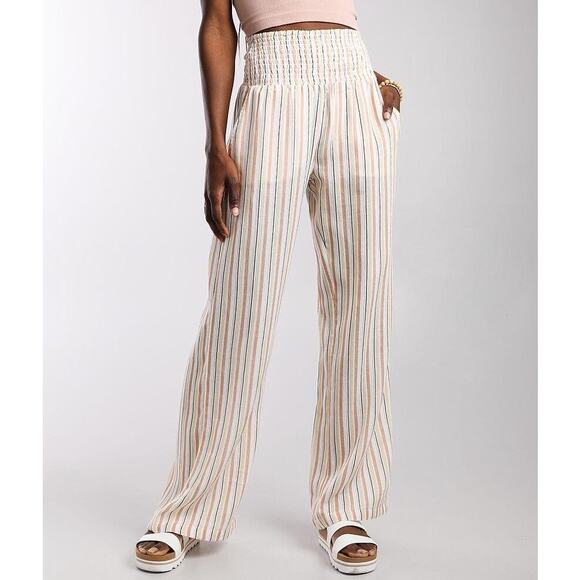 Billabong Pants - Billabong Pant Wide Leg New Waves Neutral Stripes Cotton Gauze Pockets Size Med